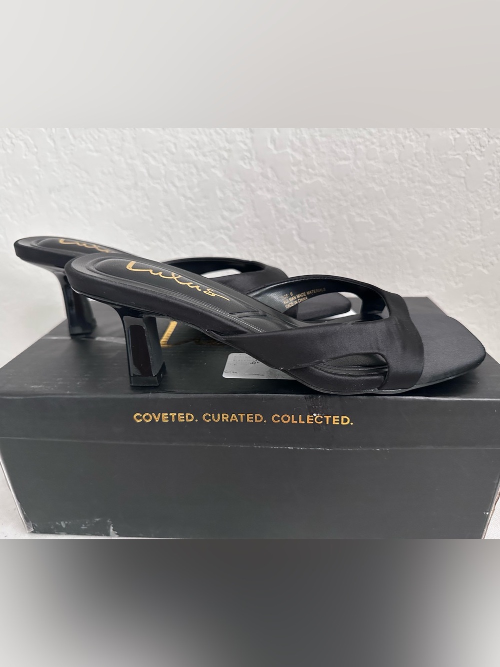 Lulus Mirzam Black Satin Kitten Heel Slide Sandals Size 6 - Picture 5 of 12